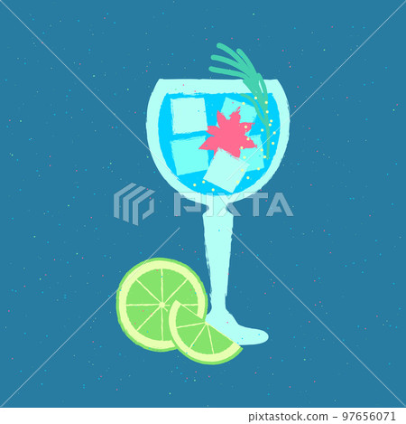 Gin tonic with tarragon and anise. Chilled alcoholic drink. Vector flat image Gin tonic with tarragon and anise. Chilled alcoholic drink. Vector flat image 97656071