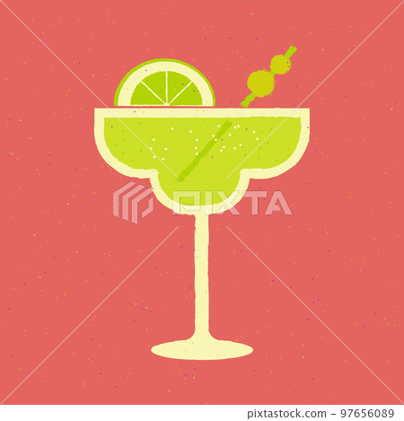 Alcoholic drink in glass. Margarita with lime. Vector flat style with texture Alcoholic drink in glass. Margarita with lime. Vector flat style with texture 97656089