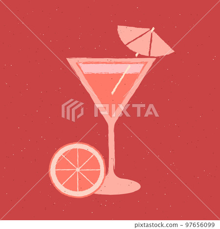 Margarita with grapefruit and umbrella. Flat vector retro style with texture Margarita with grapefruit and umbrella. Flat vector retro style with texture 97656099