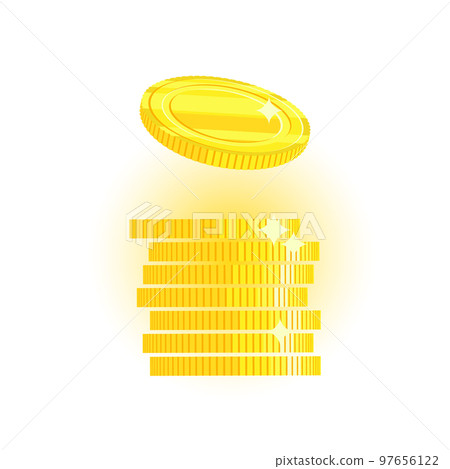 Stack golden coins cartoon style. Falling shiny coin. Vector flat illustration 97656122