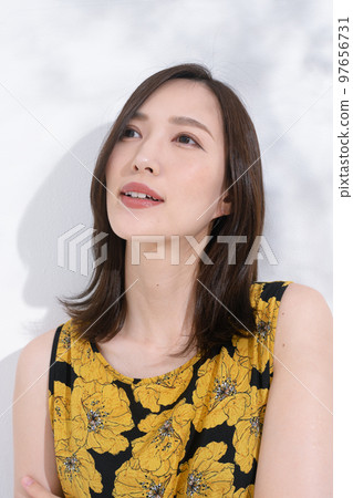 White back 30s Japanese woman portrait White back 30s Japanese woman portrait 97656731