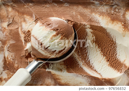 vanilla and chocolate ice cream ball Stock Photo by magone