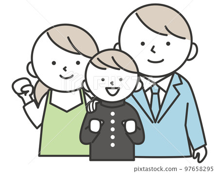 A son wearing a school uniform and his parents Parents encouraging an exam student 97658295