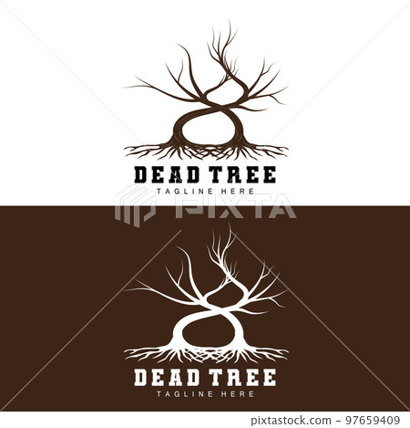 Tree Logo Design, Dead Tree Illustration, Wild Tree Cutting, Global Warming Vector, Earth Drought, Product Brand Icons 97659409