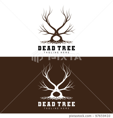 Tree Logo Design, Dead Tree Illustration, Wild Tree Cutting, Global Warming Vector, Earth Drought, Product Brand Icons 97659410