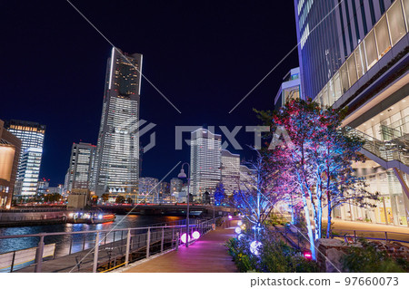 Night view of Yokohama Minatomirai in Christmas season Night view of Yokohama Minatomirai in Christmas season 97660073