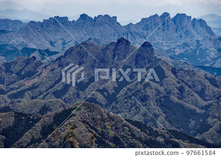 Mt. Shikadake and Mt. Myogi seen from Tenguiwa in Western Joshu Mt. Shikadake and Mt. Myogi seen from Tenguiwa in Western Joshu 97661584