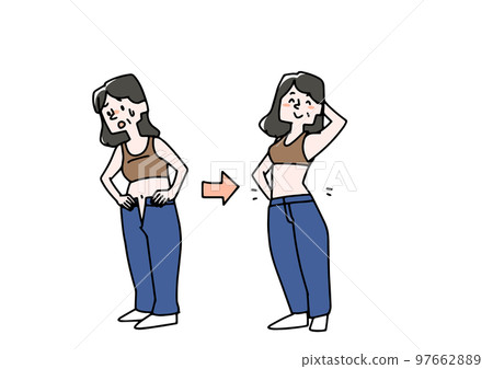 胖到褲子塞不下的中年婦女和節食成功的女人插畫集 胖到褲子塞不下的中年婦女和節食成功的女人插畫集 97662889