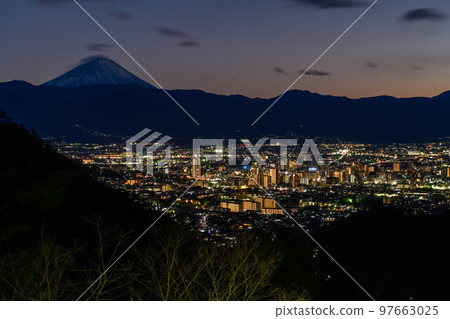 Night view of Kofu City, Yamanashi Prefecture and Mt. Fuji Night view of Kofu City, Yamanashi Prefecture and Mt. Fuji 97663025