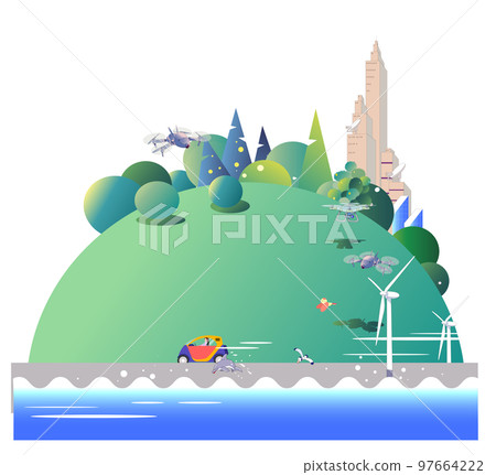 Driving an electric car in a near-future city 97664222