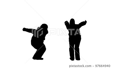 Two female silhouettes about to fly _ White background wide 97664940