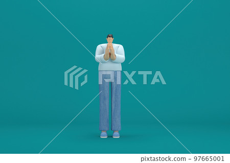 cartoon character wearing jeans and long shirt. He is expression of body and hand when talking. 3d rendering in acting. cartoon character wearing jeans and long shirt. He is expression of body and hand when talking. 3d rendering in acting. 97665001