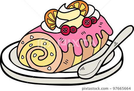 Hand Drawn Roll Cake and Lemon illustration 97665664