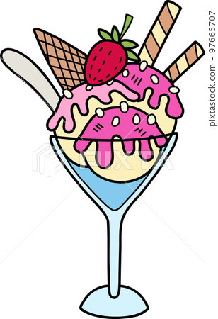 Hand Drawn strawberry ice cream with cup illustration 97665707