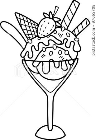 Hand Drawn strawberry ice cream with cup illustration 97665708