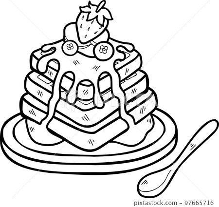 Hand Drawn Honey waffles with strawberries illustration Hand Drawn Honey waffles with strawberries illustration 97665716