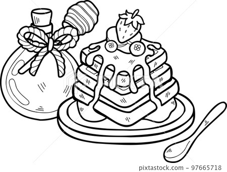 Hand Drawn Honey waffles with strawberries illustration Hand Drawn Honey waffles with strawberries illustration 97665718