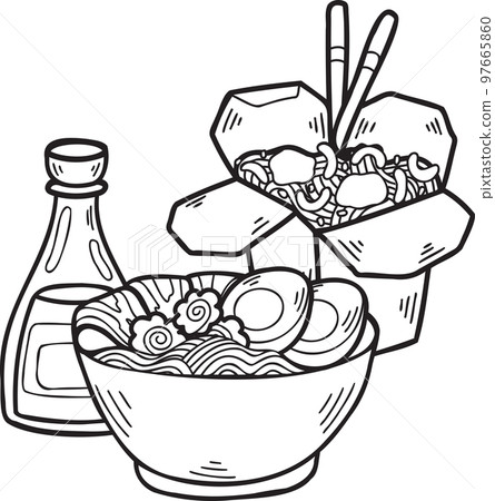 Hand Drawn Noodles and Instant Noodles Chinese and Japanese food illustration 97665860