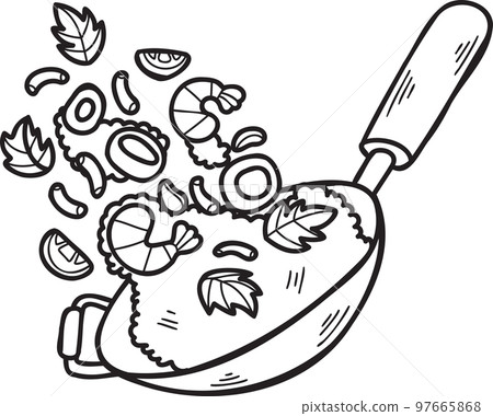 Hand Drawn wok and fried rice Chinese and Japanese food illustration 97665868