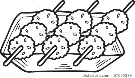 Hand Drawn fried meatballs Chinese and Japanese food illustration 97665876