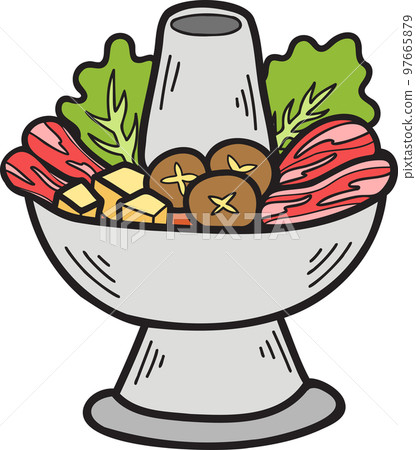 Hand Drawn meat for hot pot Chinese and Japanese food illustration 97665879