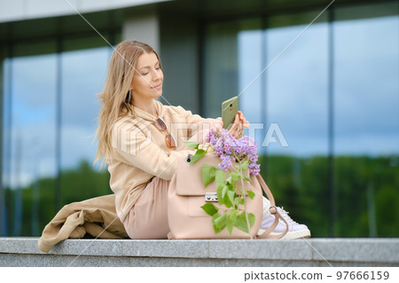 Senior woman making selfie Senior woman making selfie 97666159