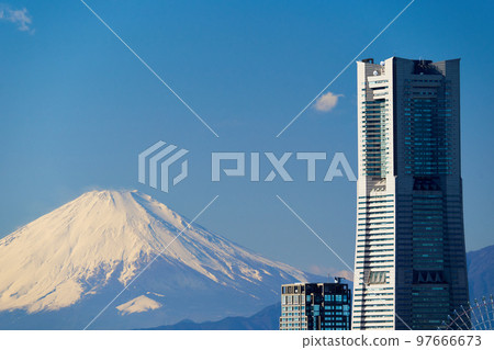 Mt.Fuji and Minatomirai seen from Yokohama Port 97666673