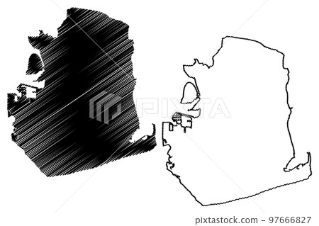 Portsea island (United Kingdom of Great Britain and Northern Ireland, England, Hampshire County) map vector illustration, scribble sketch Portsea map 97666827