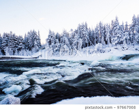 Storforsen, biggest waterfall in the North of Sweden 97667008