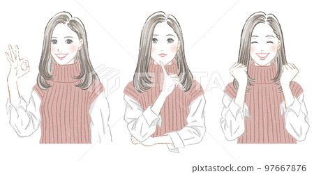 OK sign, thinking, happy female illustration (Autumn/Winter Ver) 97667876