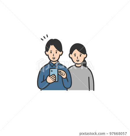 一對年輕夫婦看手機的插圖 97668057