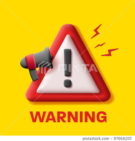 3d warning sign triangle with exclamation mark and loudspeaker icon 3d warning sign triangle with exclamation mark and loudspeaker icon 97668205