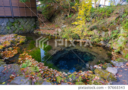 山梨縣忍野村秋季忍野八海、岡間池塘 97668343