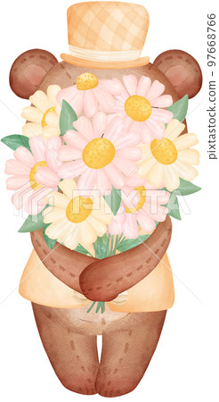 Cute sweet wedding groom teddy bear boy cartoon character watercolour Cute sweet wedding groom teddy bear boy cartoon character watercolour 97668766