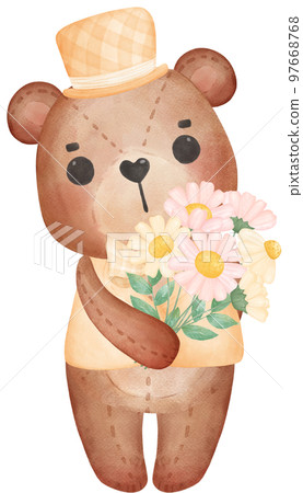 Cute sweet wedding groom teddy bear boy cartoon character watercolour  97668768