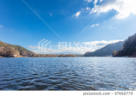 Mt. Fuji hidden in the clouds seen from Lake Shoji Mt. Fuji hidden in the clouds seen from Lake Shoji 97668779