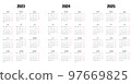 Calendar  2023, 2024 and 2025 - simple template 97669825