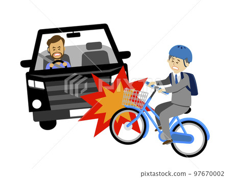 公司員工騎自行車上車和交通事故的插圖圖像 公司員工騎自行車上車和交通事故的插圖圖像 97670002