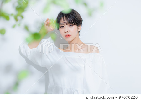A woman with short hair A woman with short hair 97670226