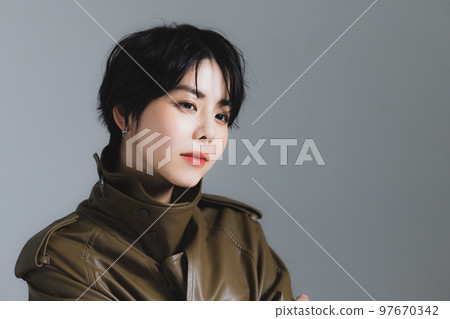 A woman with short hair A woman with short hair 97670342