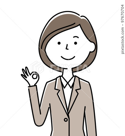 穿著西裝的女人做一個好的跡象 穿著西裝的女人做一個好的跡象 97670704