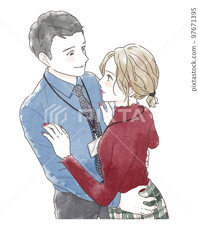 一對情侶擁抱的插圖 97671395