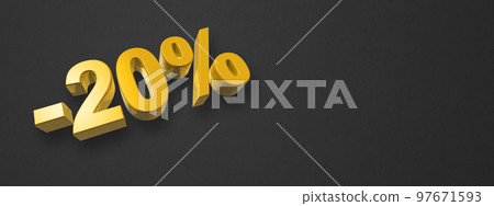 20% off discount offer. 3D illustration isolated on black. Horizontal banner 20% off discount offer. 3D illustration isolated on black. Horizontal banner 97671593