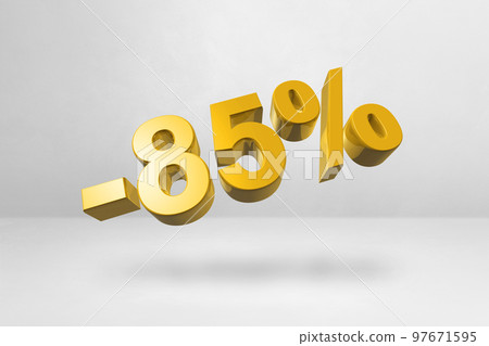 85% off discount offer. 3D illustration isolated on white. Promotional price rate 97671595