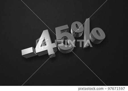 45% off discount offer. 3D illustration isolated on black. Promotional price rate 97671597