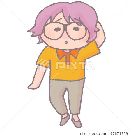 Glasses boy with one hand on his head [thin line] 97671739