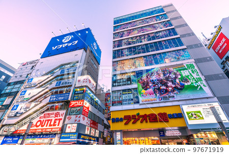 Tokyo cityscape in Japan View of Sofmap AKIBA Ekimae Hall and Radio Kaikan opened in front of Akihabara Station 97671919