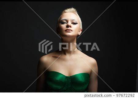 Short Hair Beautiful young woman with white snow brows 97672292