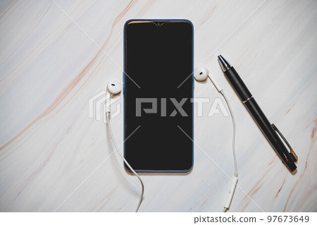 Marble background and interior and smartphone 97673649