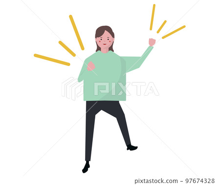 一個跳躍和歡欣鼓舞的女人。快樂的人 97674328